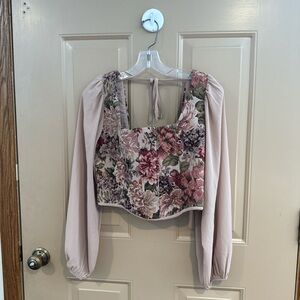 Floral Patchwork Crop Top with Blush Sleeves